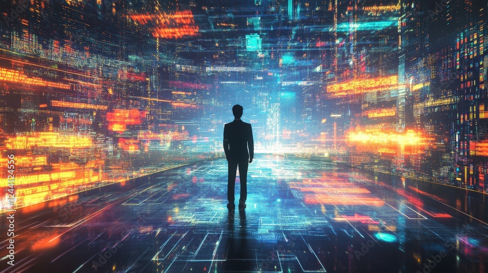 Poster a data-driven decision-making process, where analysts use algorithms to process data, identify trend