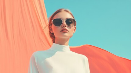 Woman sunglasses fashion coral fabric outdoor