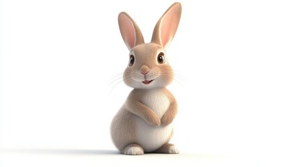 Cute Cartoon Rabbit Standing with a Cheerful Expression and Warm Smile