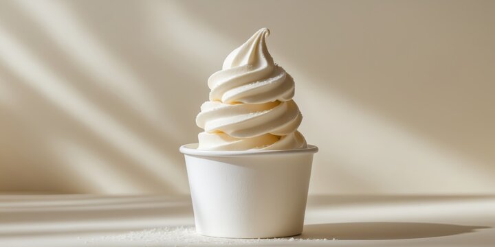 Close up of vanilla soft serve ice cream in a cup