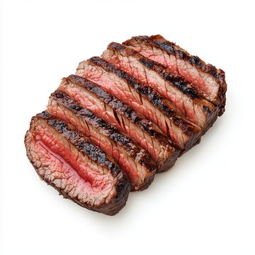slice of grilled beef isolated on white background