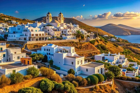Volax, Tinos: stunning whitewashed houses cascade down a hillside, offering breathtaking Cycladic views.
