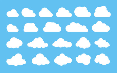 Cloud. Abstract white cloudy set isolated on blue background. Vector illustration