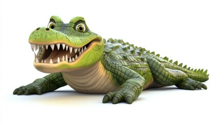 Obraz premium Cartoon Alligator Character with Playful Expression on White Background