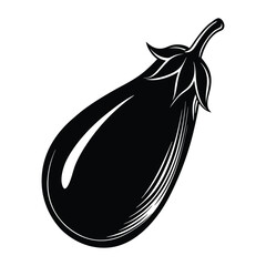 Eggplant Silhouette - Black Outline of Aubergine Isolated on White