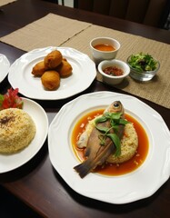 Sophisticated Seafood Presentation: A Culinary Still Life of Fish Dish