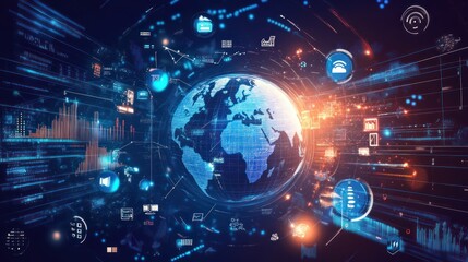 Global network data flow, digital world, connections, technology, future