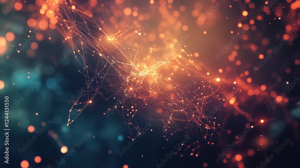 Poster a digital abstract background featuring a network of glowing nodes and connections, creating a sense