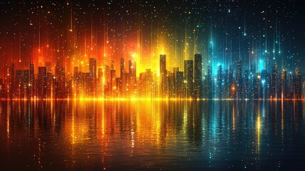 Obraz premium Futuristic Cityscape Reflecting in Vibrant Water