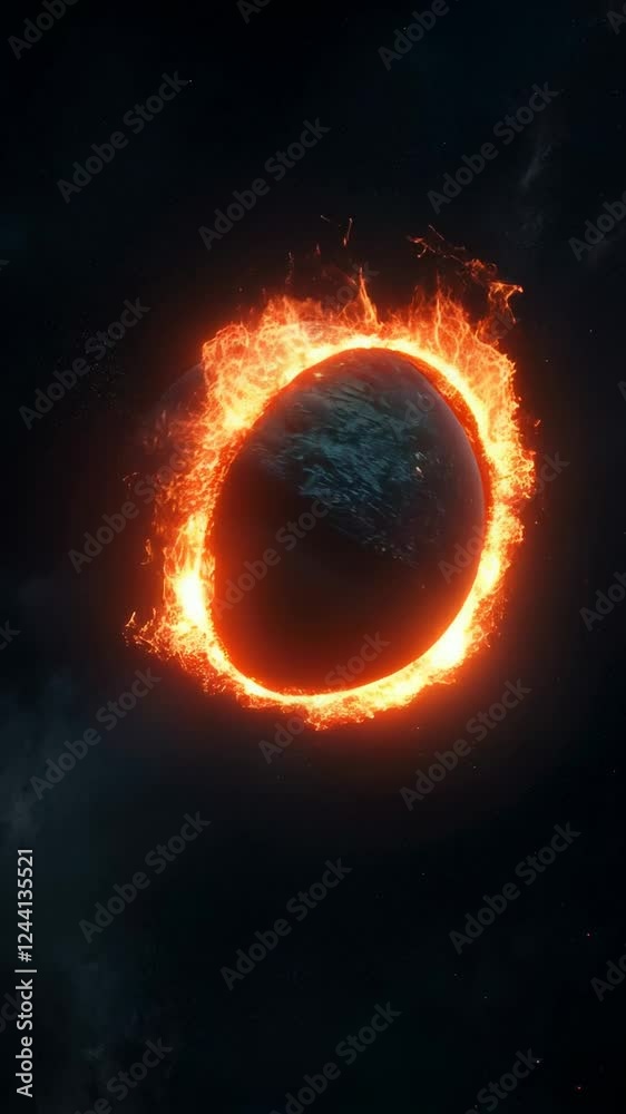 Poster ring of fire encircling planet in the vast expanse of deep space, creating a dramatic cosmic scene w
