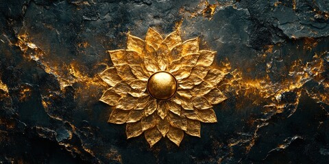 Golden Lotus Blossom on Dark Stone: A Luxurious Design