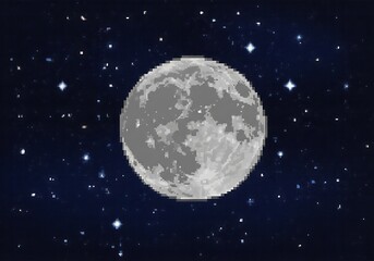 Fototapeta premium Pixel moon space galaxy, retro 8bit cosmos art, vintage universe star design, arcade planet night gaming 