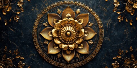 Opulent Gold Floral Ornament: A Luxurious Dark Background