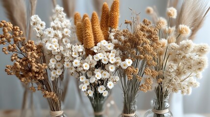 Dried Flower Arrangements in Glass Vases