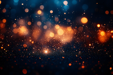 Obraz premium Cosmic Dust: A captivating abstract backdrop with a mesmerizing blend of warm gold and cool blue bokeh lights, evoking a sense of mystery and celestial wonder. 