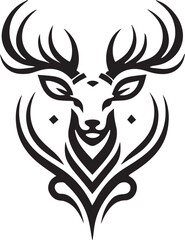 Bold Black and White Tribal-Style Majestic Deer with Intricate Antlers Vector

