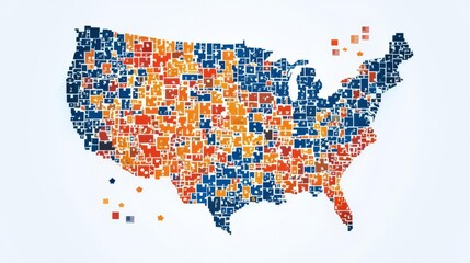 Obraz premium Colorful map of the United States represented by various icons.