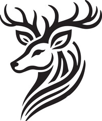 Bold Black and White Tribal-Style Majestic Deer with Intricate Antlers Vector

