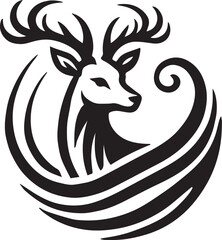Bold Black and White Tribal-Style Majestic Deer with Intricate Antlers Vector

