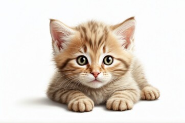 Obraz premium Cute adorable domestic curious cat kitten animal with its paws peeking over a white surface, photorealistic illustration on isolated background texture design. 