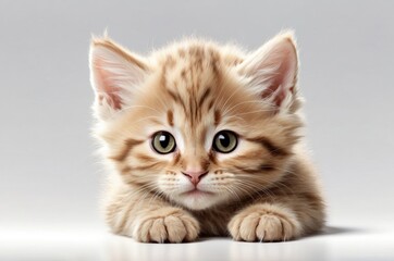 Obraz premium Cute adorable domestic curious cat kitten animal with its paws peeking over a white surface, photorealistic illustration on isolated background texture design. 