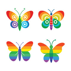 Colorful Rainbow Butterflies Four Vibrant Insect Designs