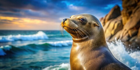 Wild California sea lions dominate the Pacific coast, their vibrant colony a photographer's dream; majestic ocean animals.