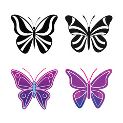 Obraz premium Butterfly Icons Black, White, Purple, Gradient Designs