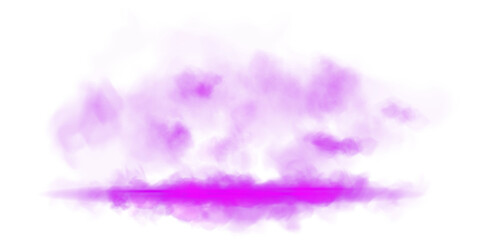 Purple stage with smoke and particle saw light on the floor. Neon light. Empty purple stage and studio room with floating smoke. For product demonstrations. Misty texture overlays background. PNG.