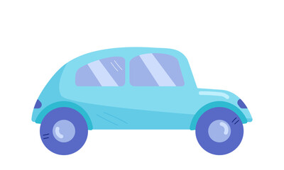 Blue cartoon car. Vector illustration, element, icon for design, print, textile, children's rooms, clothing. Chidren's toy.
