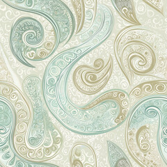 Luxurious paisley motifs modern ornamental textile seamless pattern in elegant persian mughal style