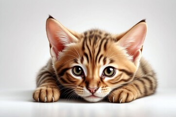 Obraz premium Cute adorable domestic curious cat kitten animal with its paws peeking over a white surface, photorealistic illustration on isolated background texture design. 