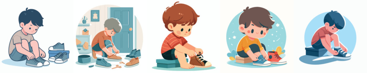 vector set of kids wearing shoes