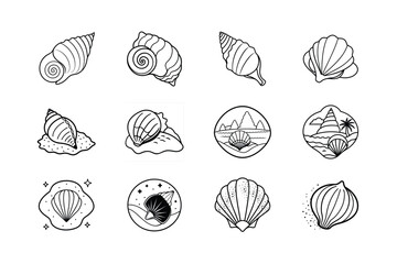 Seashell Line Art Icons Ocean, Beach, Summer, Coastal Designs