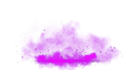 Purple stage with smoke and particle saw light on the floor. Neon light. Empty purple stage and studio room with floating smoke. For product demonstrations. PNG.