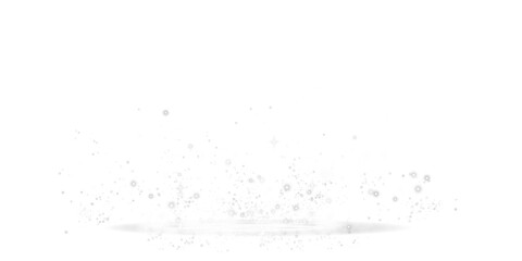 White stage with smoke and particle saw light on the floor. Neon light. Empty white stage and studio room with floating smoke. For product demonstrations. Misty texture overlays backround. PNG.