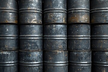 Stacked Industrial Metal Barrels Weathered Texture Dark Grey Storage Containers