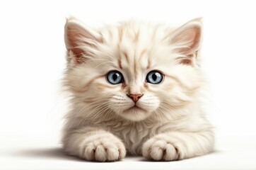 Cute adorable domestic curious cat kitten animal with its paws peeking over a white surface, photorealistic illustration on isolated background texture design.
