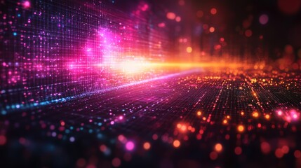 Fototapeta premium A vibrant digital landscape with glowing particles and abstract patterns.