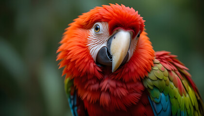 Fototapeta premium Close-Up Portrait of a Vibrant Macaw Parrot in Natural Setting