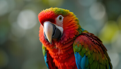 Fototapeta premium Close-Up Portrait of a Vibrant Macaw Parrot in Natural Setting