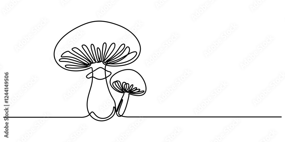 Poster mushroom food icon, continuous one line drawing of edible mushroom. one line drawing illustration of