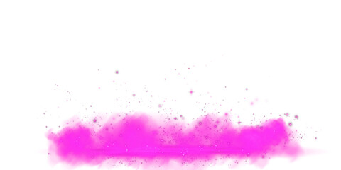 Pink stage with smoke and particle saw light on the floor. Neon light. Empty pink stage and studio room with floating smoke. For product demonstrations. Misty texture overlays background. PNG.