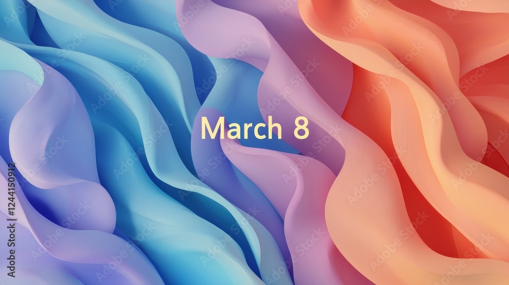 Poster stylized typography of march displayed in abstract colorful wave patterns