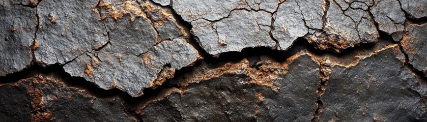 The image depicts a textured surface of cracked earth, showcasing intricate patterns and a mix of dark and light tones.