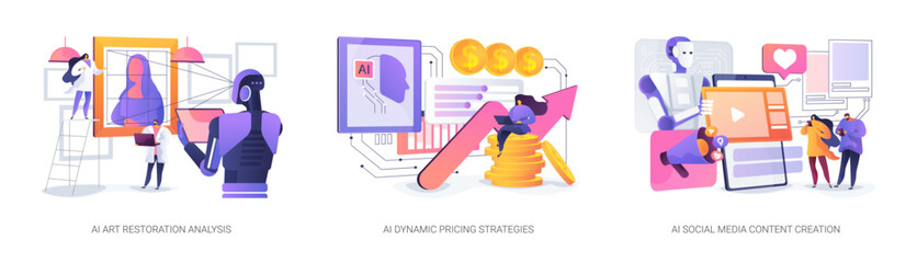 AI Advancing Art, Retail, and Creativity abstract concept vector illustrations.