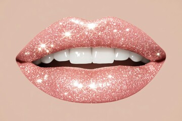 Glittering Rose Gold Lips With Bright White Teeth