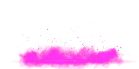 Pink stage with smoke and particle saw light on the floor. Neon light. Empty pink stage and studio room with floating smoke. For product demonstrations. Misty texture overlays background. PNG.