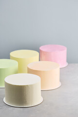 Minimalist Monochrome Bento Cakes on Pastel Background - Contemporary Food Art