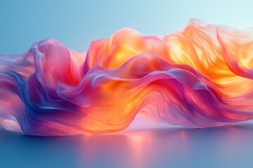 Vibrant flowing fabric-like waves in soft pastel colors, creating a dynamic visual.